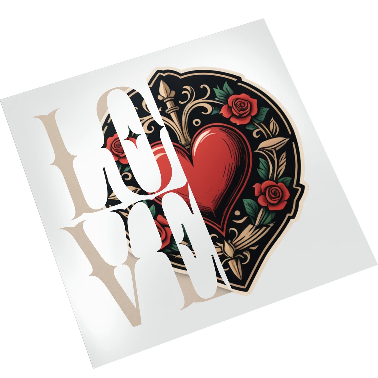 Valentine DTF Transfer - Tattoo Heart Rose Design Ready To Press